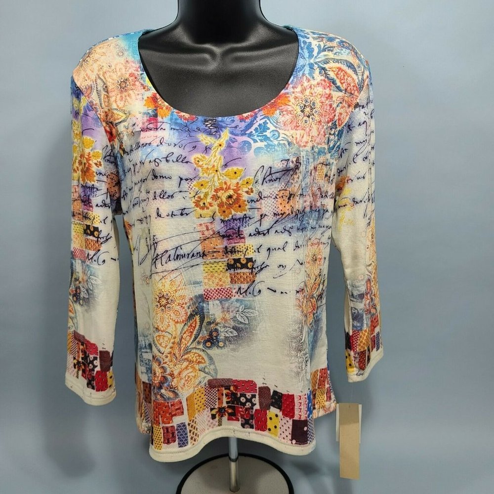 Impulse California Printed Blouse 3/4 Sleeve Women's Size Small USA 2005 NWT